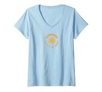 Sunshine State of Mind: Retro Sun Positive Vibes Maglietta con Collo a V, Donna, Celeste, XXL