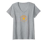 Sunshine State of Mind: Retro Sun Positive Vibes Maglietta con Collo a V, Donna, Grigio Melange, M