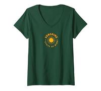 Sunshine State of Mind: Retro Sun Positive Vibes Maglietta con Collo a V, Donna, Verde Foresta, XL