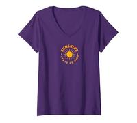 Sunshine State of Mind: Retro Sun Positive Vibes Maglietta con Collo a V, Donna, Viola, XL