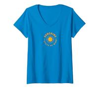 Sunshine State of Mind: Retro Sun Positive Vibes Maglietta con Collo a V, Donna, Zaffiro, S