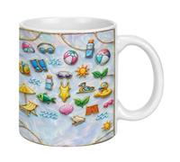 Sunshine & Waves Tazza in ceramica da 325 ml, simpatica tazza da caffè a tema oceano, regalo per il rientro a scuola per bambini, ricordo estivo in spiaggia (bianco)