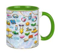 Sunshine & Waves Tazza in ceramica da 325 ml, simpatica tazza da caffè a tema oceano, regalo per il rientro a scuola per bambini, ricordo estivo per vacanze al mare (verde)