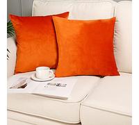SunShineHome MZPSO Pack of 2, Velvet Super Soft Solid Decorative Square Throw Pillows Covers Set Cushion Case for Sofa Bedroom Car 18 x 18 Inch 45 x 45 cm Orange