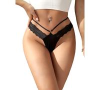 sunshinelady Donna Sexy String Tanga in Pizzo Senza Cuciture Perizoma Slip Brasiliana Mutande T-Back Donna Intimo Alta Vita Taglie Forti Nero XXL