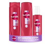 Sunsilk Kit Keratin System, Set Cura Capelli, con Shampoo 250ml, Balsamo Capelli 200ml, Siero 200ml, con Ultra Liss Complex con Cheratina, per 72 ore di Capelli Rimpolpati e Ultra Lisci*