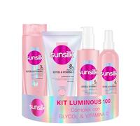 Sunsilk Kit Luminous 100 Set 4 Prodotti Cura Capelli Brillanti | Shampoo 250ml + Balsamo 180ml + Siero 200ml + Spray Extra Brillantezza 200ml, Effetto Specchio con Glycol e Vitamina C