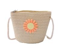 SUNSK Margherita Borsa a tracolla ragazza fiori paglia mini borsa di paglia crossbody bag principessa portafogli per bambini ragazze 3-12 anni, 19 x 14 x 5 cm, beige