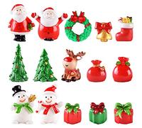 SUNSK Nnatale Ornamenti Resina Accessori Natalizi in Miniatura Babbo Natale Albero di Natale Pupazzo di Neve Mini Natalizia Decorazione 15 Pezzi