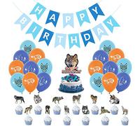 SUNSK Palloncino Lupo Buon Compleanno Striscione Rotondo Lattice Wolf Cupcake Topper Decorazioni per Bambini Feste 32 Pezzi