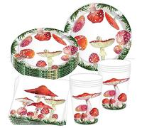 SUNSK Set di stoviglie per feste di compleanno, 36 pezzi, rosso, a forma di fungo, 8 piatti, 8 tazze, 20 tovaglioli, Country style, Rosa, Mushroom-shaped, Feste e celebrazioni