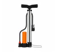 SunsoilGiant Pompa Bicicletta Pompa Pneumatica Manuale Gonfiatore Valvola Multipla Acciaio Inox Base Stabile Misuratore Pressione Adatta a Ciclisti Uso Domestico Viaggi Emergenze, Argento, Corto Hp