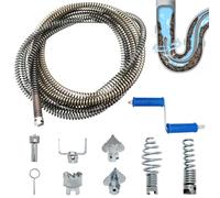 Sunsorld Sonda Sturatubi 5m X12mm, Stura Lavandini e Scarichi, con 6 Pezzi di Testa di Taglio per La Pulizia dei Tubi e 1 Adattatore Manuale e 1 Adattatore Elettrico