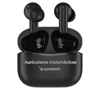 Sunstech Wavepods One - Cuffie wireless TWS con custodia di ricarica, design ergonomico e microfono a mani libere, nero