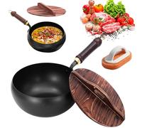 Suntuup Japanese Iron Pan,Suntup Iron Pan Japanese, Uncoated 9.45 Inch Hand-Forged Non-stick Without Coating without Coating,for Cooker Gas Stir Fry Pans Round Bottom with Lid (24cm)