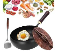 Suntuup Japanese Iron Pan, Uncoated Iron Pan, 9,45 pollici Suntuup Japanese Hand-Forged IronPan Without, for Cooker Gas Stir Fry Pans, with Spatula (Wooden lid)