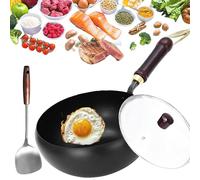 Suntuup Japanese Iron Pan, Uncoated Iron Pan, 9,45 pollici Suntuup Japanese Hand-Forged IronPan Without, for Cooker Gas Stir Fry Pans, with Spatula (Glass lid)