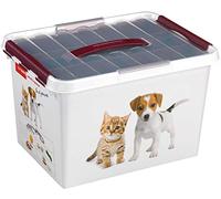 Sunware Q-line Porta Crocchette Cane 22L con Vassoio - 40x30x26cm - Contenitore Cibo Cani e Gatti - Impilabile Bianco Bordeaux