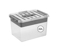 Sunware Q-line Scatola Plastica con Coperchio 22L - 40x30x26cm - Box Portaoggetti Impilabile con Inserto - Contenitore Plastica Trasparente