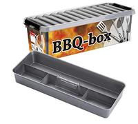 Sunware Q-line Scatola Plastica con Coperchio 9,5L - 48,5x19x14,7cm - Scatola BBQ con Inserto - Contenitore per Accessori Barbecue