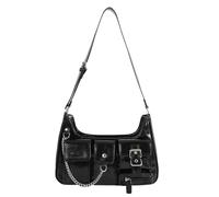 Sunwel Fashion Y2K - Borsa a tracolla da donna, multitasche, stile biker, gotico, punk, con catena extra in vita, con clip, nero