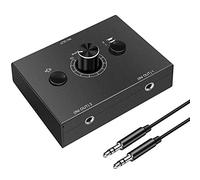 sunwes Commutatore audio da 3,5 mm, 2 ingressi 1 uscita/1 ingresso 2 uscite audio splitter switcher, scatola di commutazione audio, pulsante mute one-key