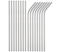 Sunwinc Cannucce riutilizzabili in metallo - 100 pezzi, 21,6 cm e 26,9 cm, cannucce in acciaio inox per bicchieri da 567 g e 850,5 g, diametro 6 mm (50 dritte + 50 piegate) - argento