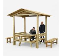 SUNWOOD GAZEBO in Legno con Tavolo da Picnic e Panche - Kit Struttura Copertura per Giardino Terrazza Esterno - Legno Massello Autoclave Classe 4 Made in Italy