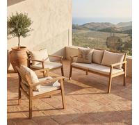 SUNWOOD Set Salotto da Giardino in Teak Massello Divanetto a 2 Posti e 2 Poltrone con Cuscini - Arredo Esterno Elegante e Resistente per Terrazzo, Patio e Balcone