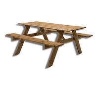 SUNWOOD Tavolo Picnic in Legno Impregnato, 164x150x77 cm, con Panche Integrate, per 6 persone
