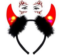 Sunwuun Decorazione per carnevale di Halloween, corna del diavolo con LED e glitter per il viso, pietre del diavolo corna luminose, per capelli da uomo e da donna, per carnevale, cosplay, feste,