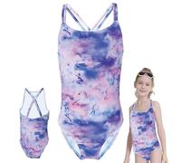 SUNXBUK Costume da Bagno per Ragazze,Costumi da Bagno Interi Bambina,Costume Intero,Costume Piscina,Motivo Sogno Viola per Ragazze da 10-11 Anni/140-146cm