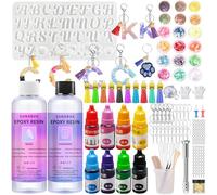 SUNXBUK Resina Epossidica Trasparente 408ml, Kit Resina Epossidica Completo, Kit Stampi per Alfabeto, Pigmenti, Adatto per la Creazione di Gioielli, Fai da Te, Pendenti per Collane