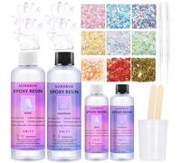 SUNXBUK Resina Epossidica Trasparente 608ml, Rapporto 1:1 Colla Resina Epoxy,Kit Epossidica Completo,Kit per Creazioni, Adatto per la Creazione di Gioielli, Fai da Te