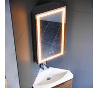 SUNXURY Armadio a specchio angolare a LED, 385 x 700 mm, in metallo con specchio, 3 temperature di colore dimmerabili, anti appannamento, presa e interruttore touch, per angoli in salotti, bagni,