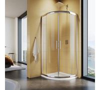 SUNXURY Cabina doccia 90 x 90 cm, moderna doccia rotonda con porta scorrevole, raggio doccia a quarto circolare, 55 cm, cromata completa in vetro di sicurezza da 5 mm, altezza 185 cm, senza piatto