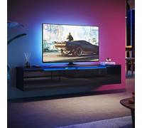 SUNXURY Mobile TV da appendere, 140 x 35 x 30 cm, nero con 16 RGB Litch Lowboard da appendere, nero lucido, tavolo per TV con anta dell'armadio