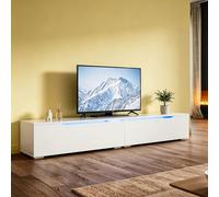 SUNXURY Moderno mobile basso per TV, 200 cm, con illuminazione LED RGB, montaggio a parete e piedistallo, porte ammortizzanti, illuminazione a LED, mobile TV per soggiorno, bianco lucido