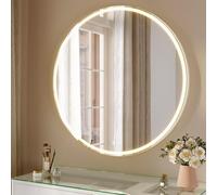 SUNXURY Specchio da trucco con illuminazione, rotondo, 80 cm, specchio da tavolo a LED con 3 modalità di colore, dimmerabile, specchio cosmetico con interruttore touch e presa, base rimovibile