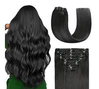 Sunya Extension a clip in capelli veri, nero profondo, Remy Clip in Human Hair Extensions per donne, invisibili, lisce, capelli naturali, 55 cm, 120 g, 8 pezzi