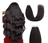 Sunya Extension Biadesive Capelli Veri Nero Naturale Extension Extension Capelli Biadesivo Invisible Capelli Umani Remy Tape in Extensions Capelli Umani Biadesivo 45cm 50g/20 Pezzi