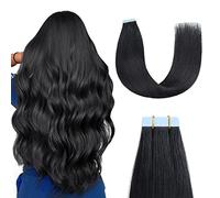 Sunya Extension Capelli Veri Biadesivo Jet Nero Extension Capelli Biadesivo Silky Straight Pelle Weft Nastro Extension Biadesive Capelli Veri Tape in Hair Extensions Invisible 35cm 20Pcs/40g