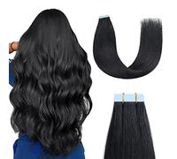 Sunya Extension Capelli Veri Biadesivo Jet Nero Extension Capelli Biadesivo Silky Straight Pelle Weft Nastro Extension Biadesive Capelli Veri Tape in Hair Extensions Invisible 60cm 20Pcs/50g