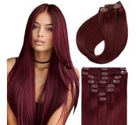 Sunya Extension con clip in capelli veri, bordeaux, extension invisibili, 45 cm, semaless clip, 7 pezzi, 80 g, confezione #99J