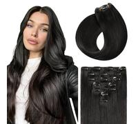 Sunya Extension con clip in capelli veri, colore nero naturale, invisibile, senza cuciture, 45 cm, 7 pezzi, 80 g, confezione #1B