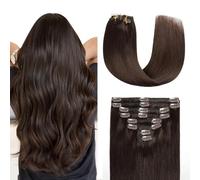 Sunya Extension con clip in capelli veri, senza cuciture, naturali, lisci, capelli invisibili, 55 cm, 120 g, 8 pezzi