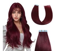 Sunya Nastro adesivo nelle estensioni dei capelli Capelli Umani Borgogna Estensioniche naturali per capelli lisci 50cm Vino Rosso Trama dritta dei capelli umani Invisible Seamless 20pcs