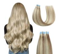 Sunya Nastro Nelle Estensioni Dei Capelli Dei Capelli Umani Biondo cenere 40cm Evidenziato Bleach Blonde Nastro liscio naturale dei capelli umani nelle estensioni Per le donne 40g