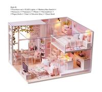 Sunydog Set per Casa delle Bambole in Miniatura, Set di Giocattoli in Legno Fai-da-te Fatti a Mano con Luce a LED e Mobili, Materiale di Alta qualità per Promuovere la Pazienza e la creatività,