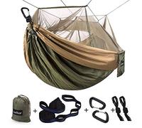 Sunyear Amaca da campeggio, doppia amaca portatile con rete, tenda amaca per 2 persone con cinghie da 0,6 x 3 m, ideale per escursioni all'aperto, sopravvivenza e viaggi, colore: verde/khahi